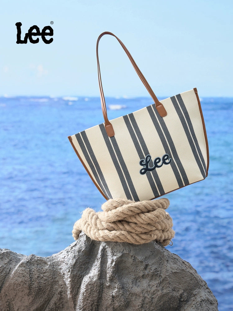 Lee Stripe Large Capacity Embroidered Shoulder Bag