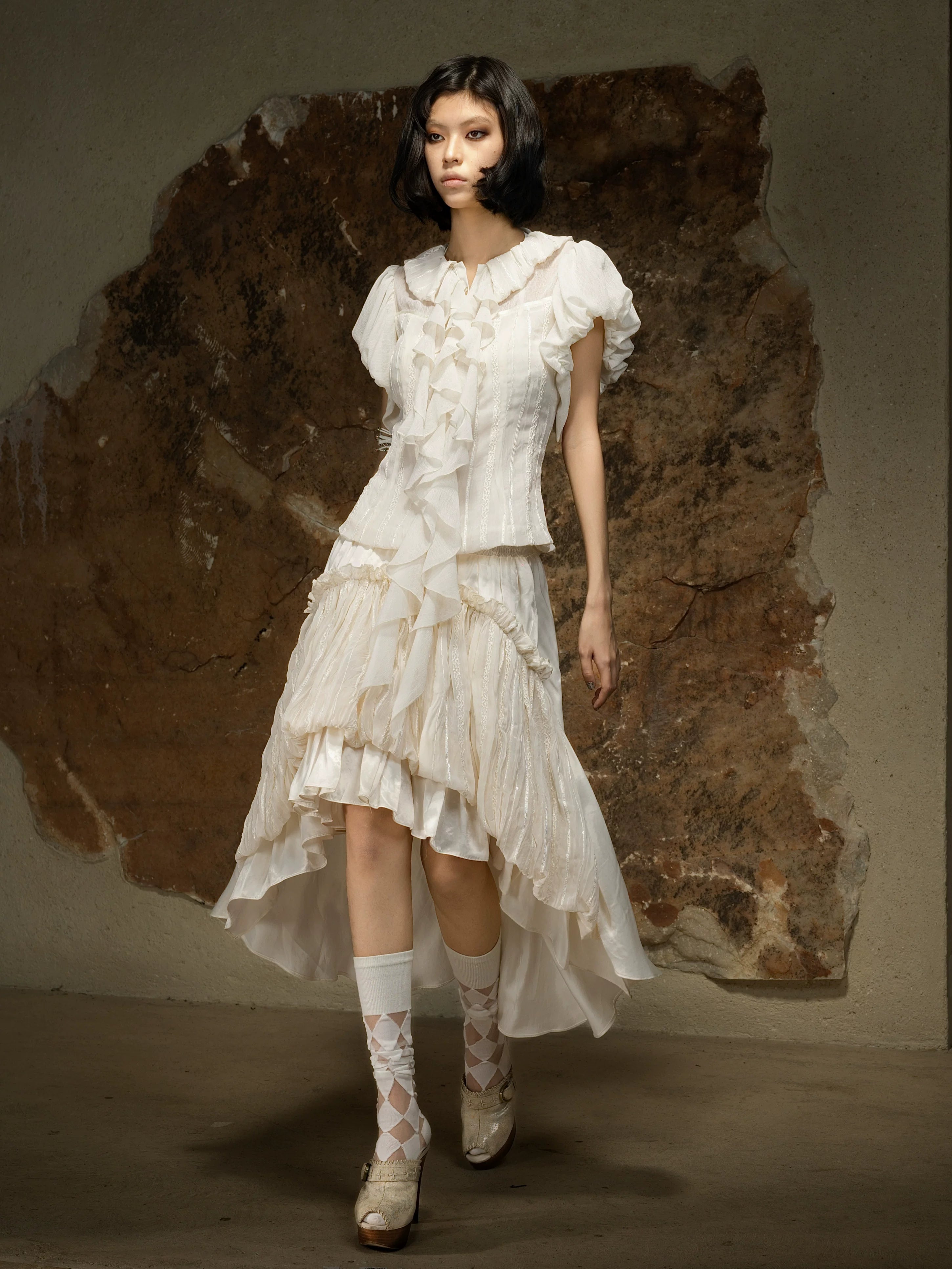 ARIADNAw Irregular Pull-pleated High-waisted Skirt