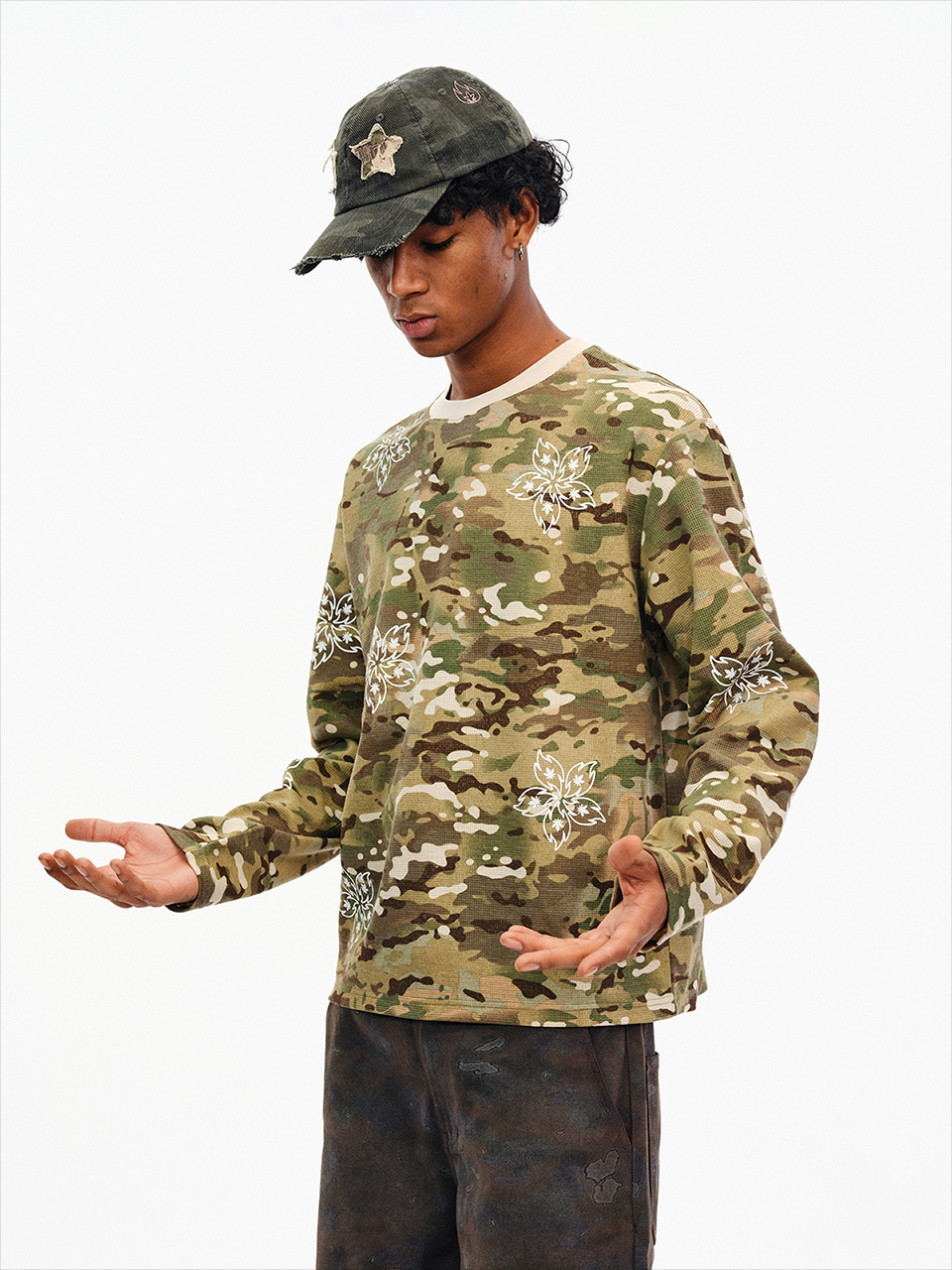 BURNIN Flame Flower Camouflage Casual Loose Long Sleeve