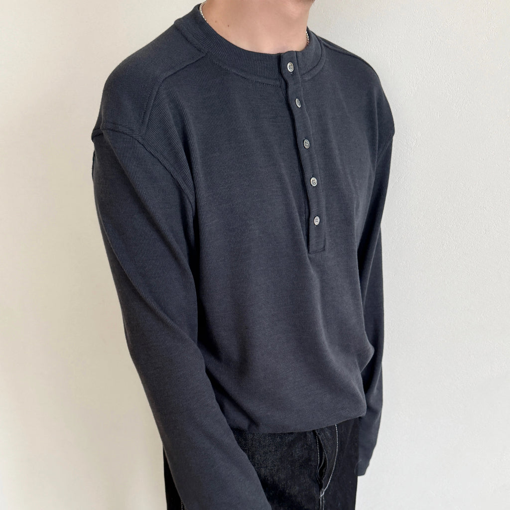Anniehall25ss Henley vintage bamboo cotton long sleeve Tee