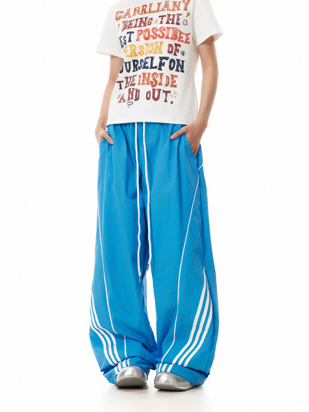 BTSG Retro Three-bar Stitching Loose Wide-leg Sweatpants