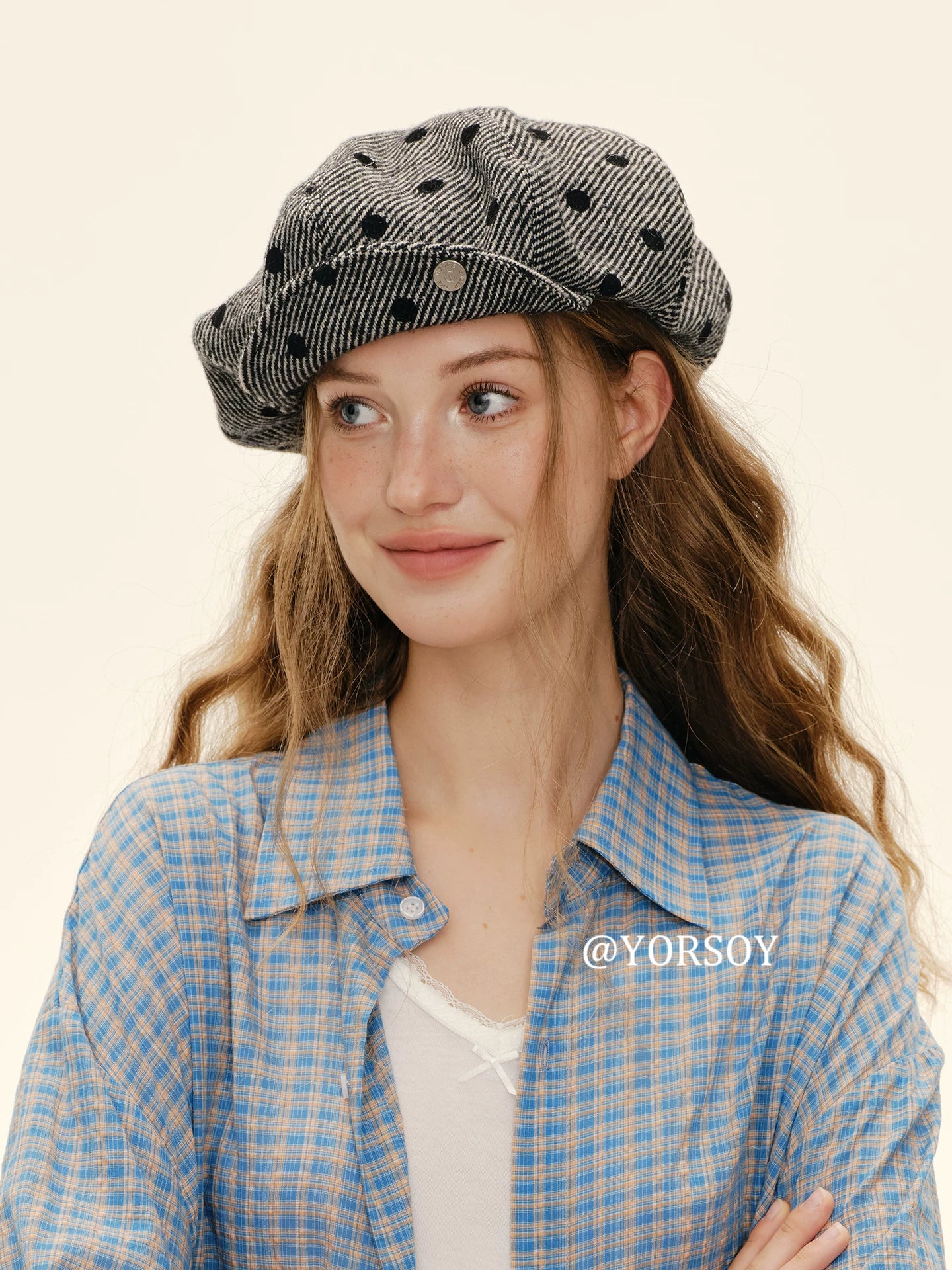YORSOY Vintage Polka Dot Wool Beret
