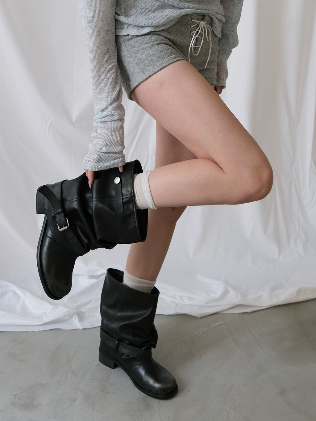 Mooreyu Western Cowboy Pleated Pile Knight Boots