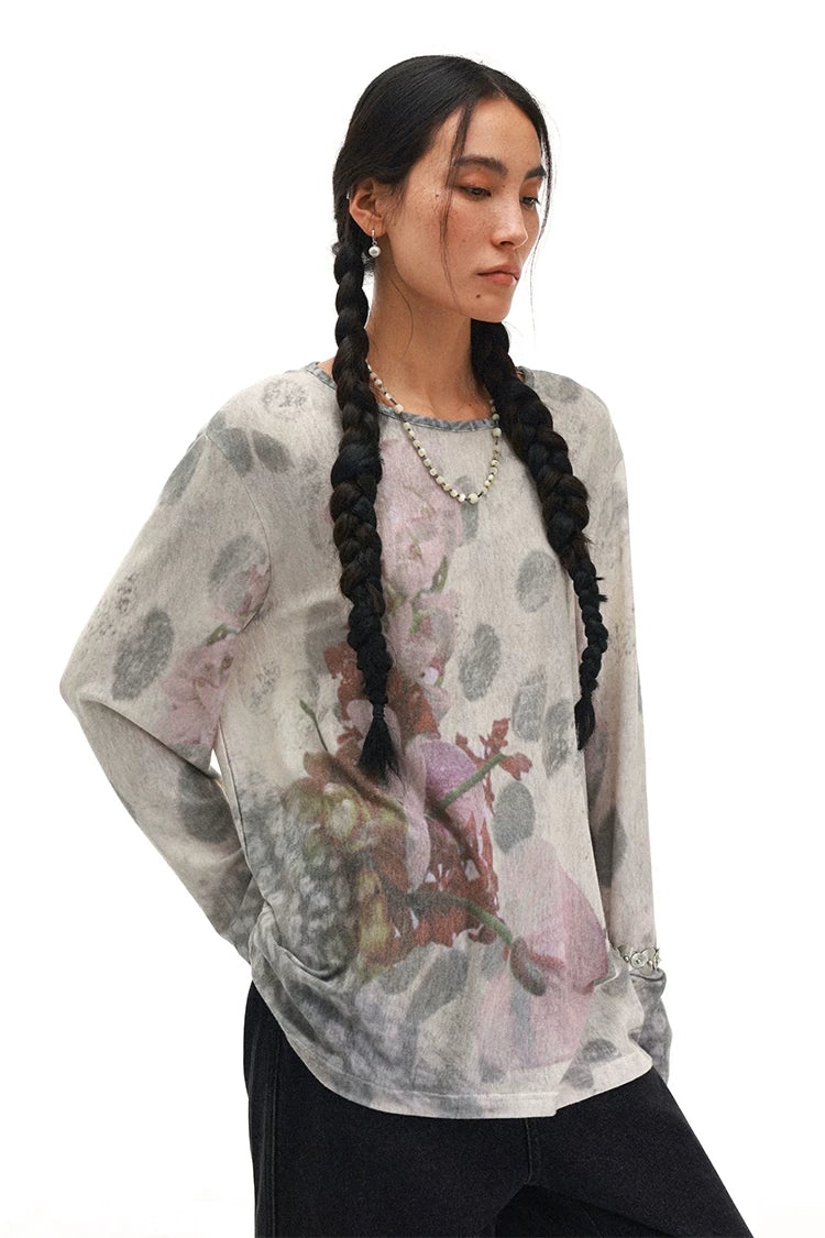 PHYS Spotted Floral Slack Shoulder Long Sleeve T-Shirt