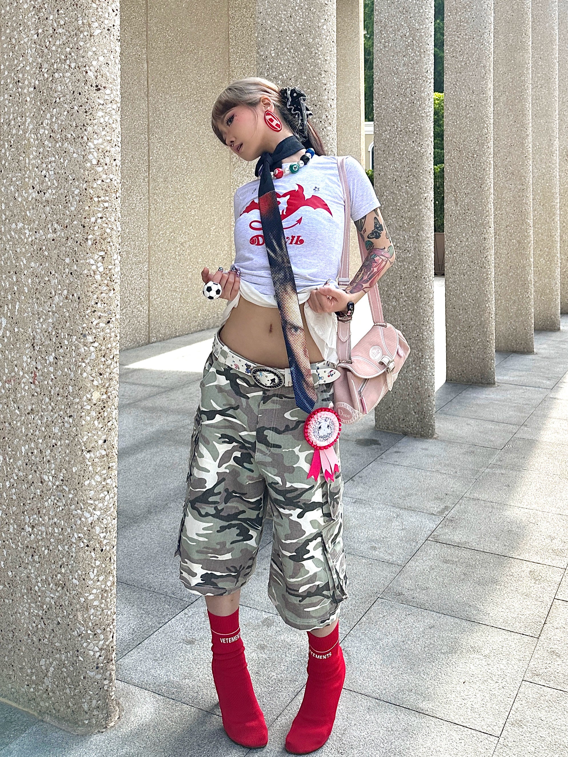 CHAI Camouflage Casual Versatile Canvas Cropped Pants