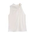 LLROGE Neck Satin Shirt High Waist Skirt Set