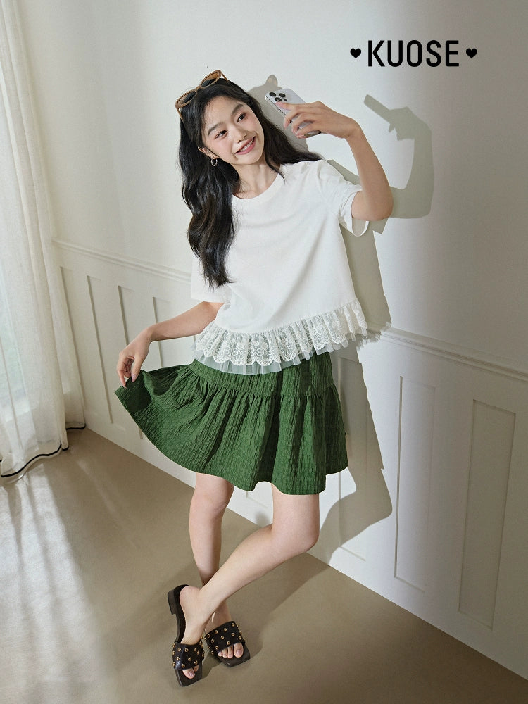 Kuose Lace Mesh Splicing Tee