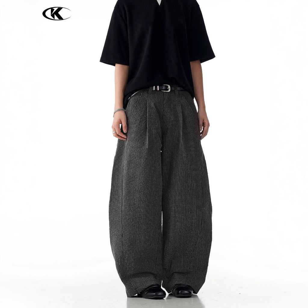 11KN Plaid Casual Loose and Thin Wide-leg Pants