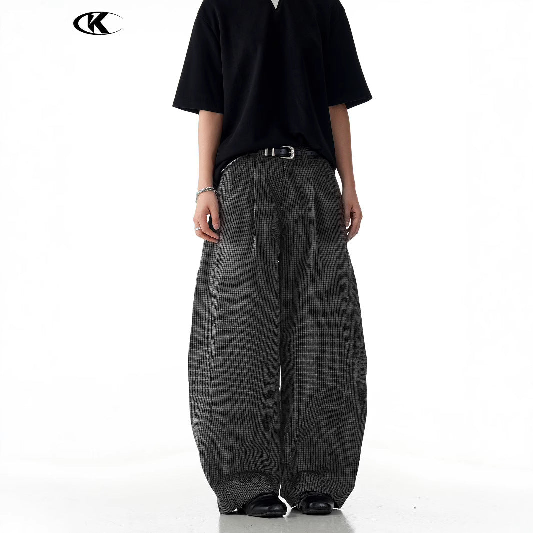 11KN Plaid Casual Loose and Thin Wide-leg Pants