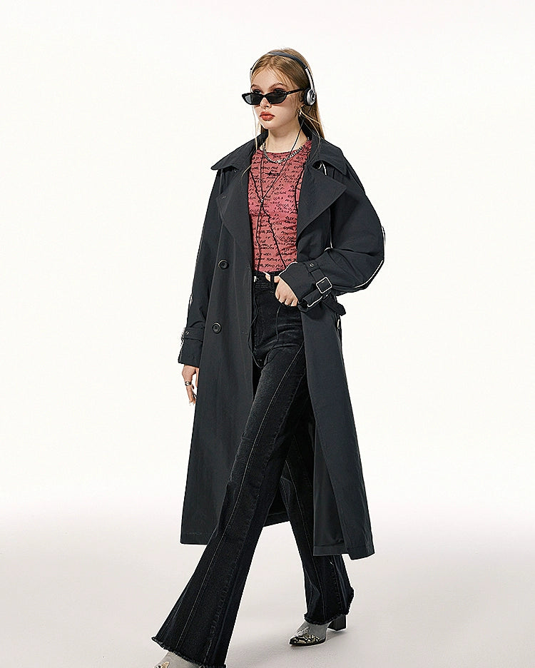 Imone Contrasting Reflective Strip Casual Trench Coat
