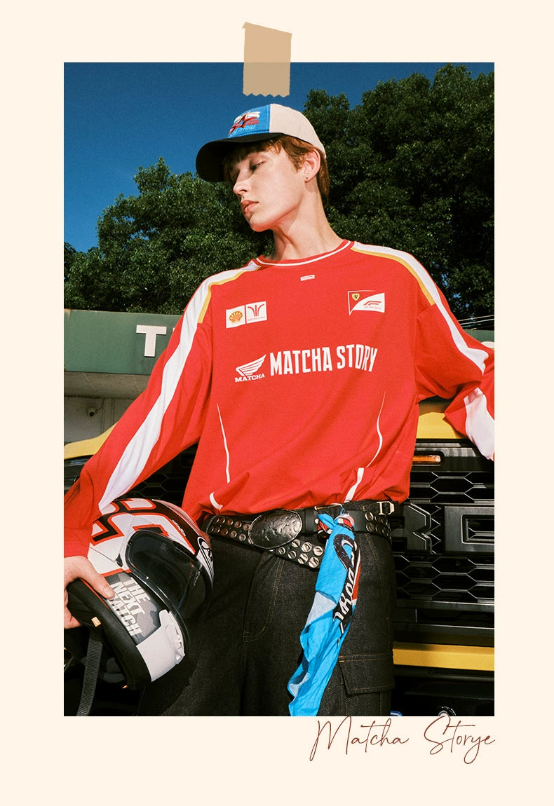 MATCHA STORY Splicing Thin Sports Loose Long Sleeves