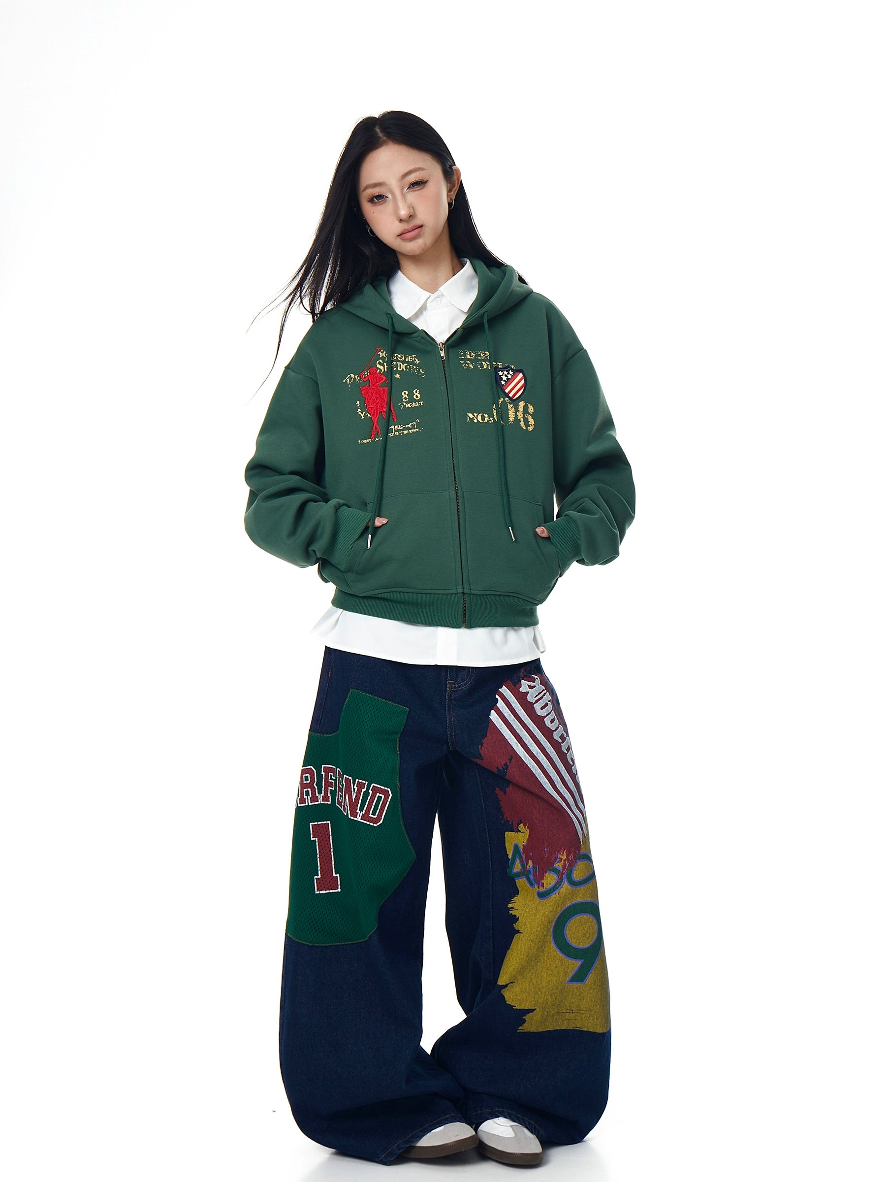 BLACKLISTS Vintage Alphabet Print Embroidered Sweater Jacket