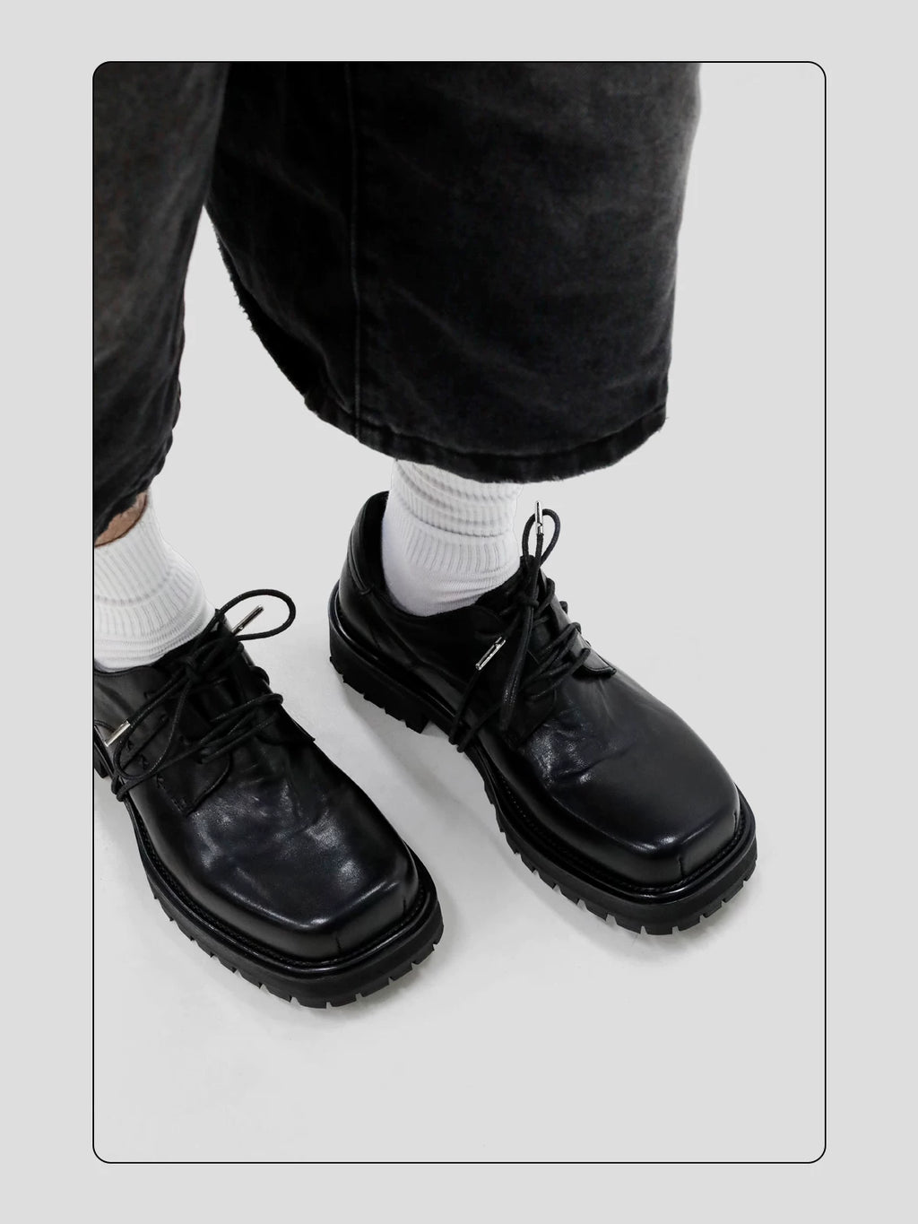 HANQIAORJI Cowhide Square Head Height-increasing Casual Leather Shoes