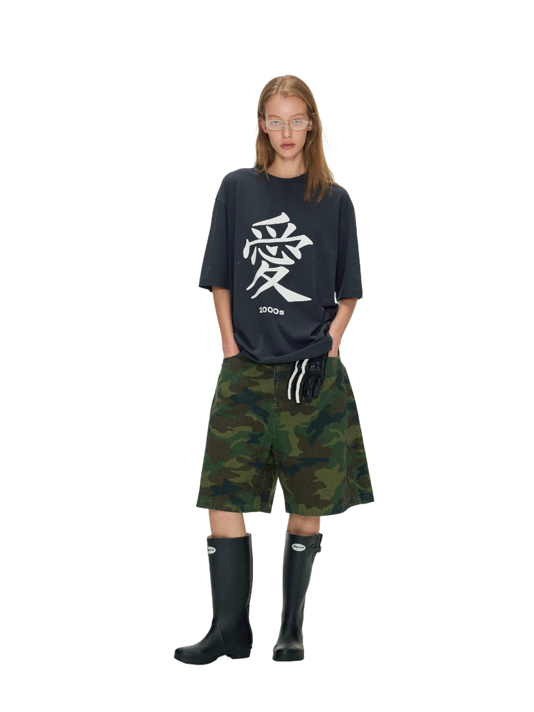 ANTERIOR LOVED Digital Vintage Love Print Loose Casual Tee