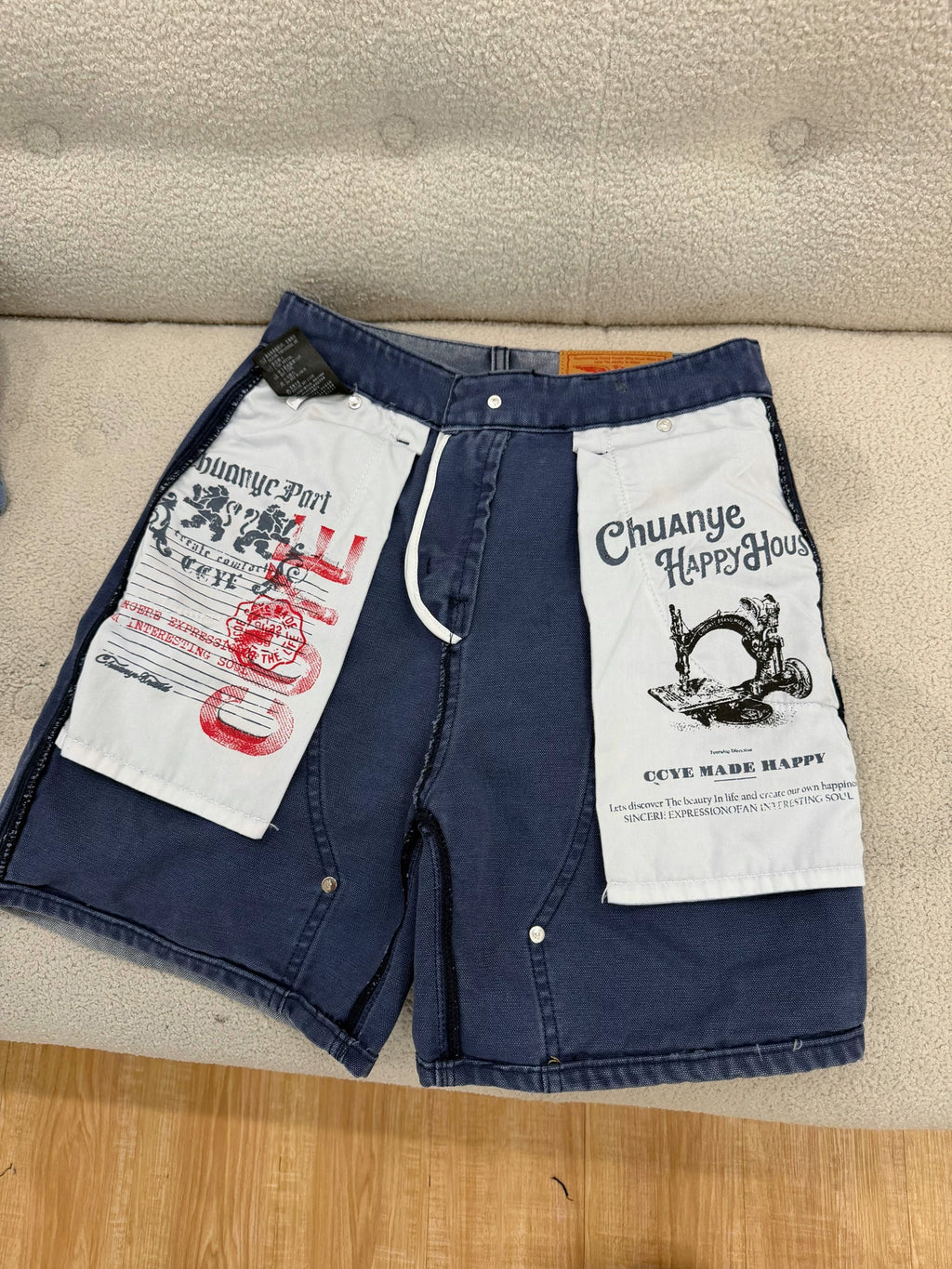 CCYE Embroidered Print Frayed Denim Shorts