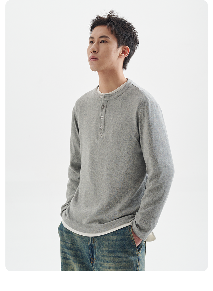 BUTTBILL 24AW Japanese Henry Neck 5% Merino Blended Long Sleeve Tee