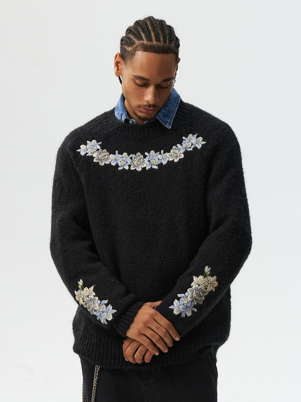 MEDM Floral Mohair Casual Crew Neck Sweater