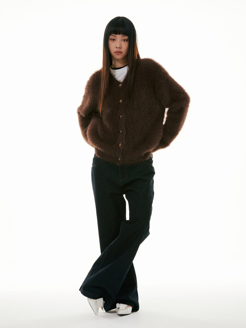 FUNKYFUN Imitation Mink V-neck Cardigan Sweater Jacket