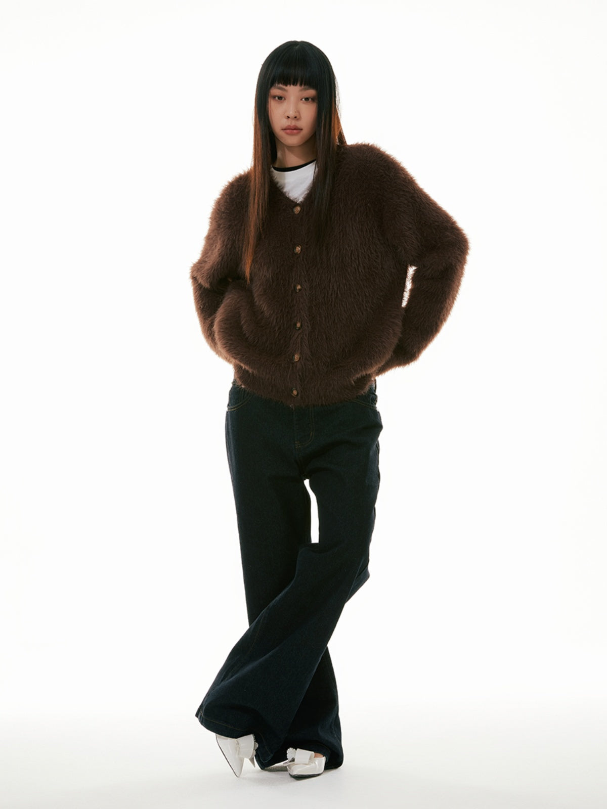 FUNKYFUN Imitation Mink V-neck Cardigan Sweater Jacket