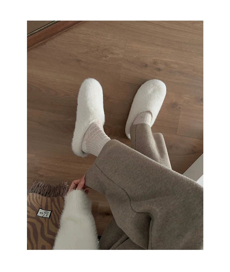 CHRNDXEE Baotou Casual One-pedal Warm Flat-soled Fluffy Single Shoes