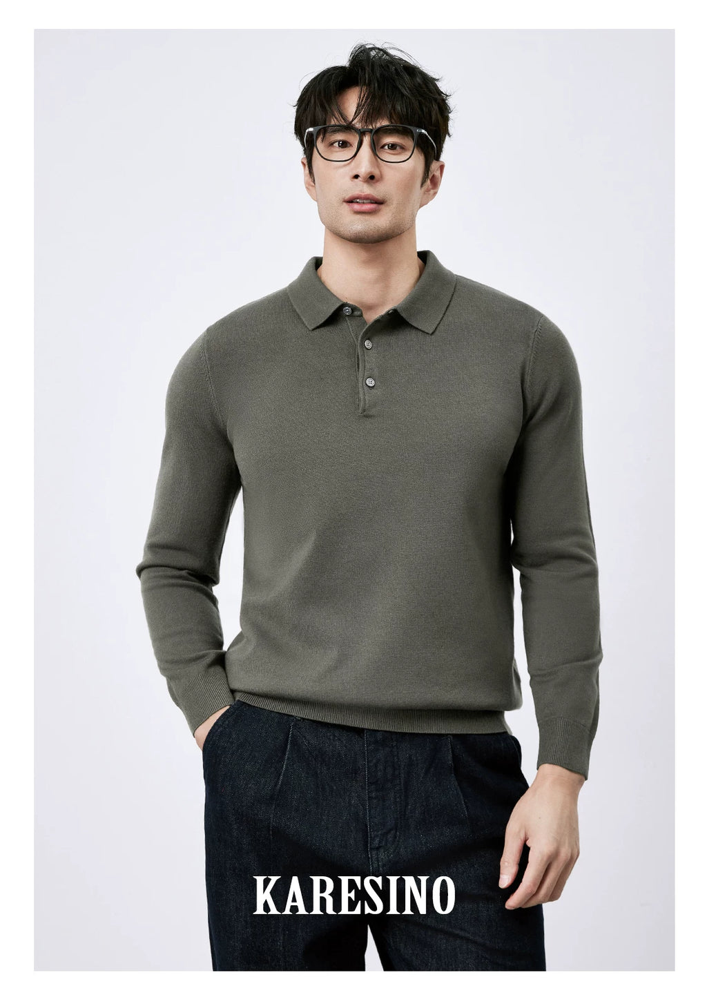 KARESINO Lyocell Wool, Lapel Polo Knitted Sweater