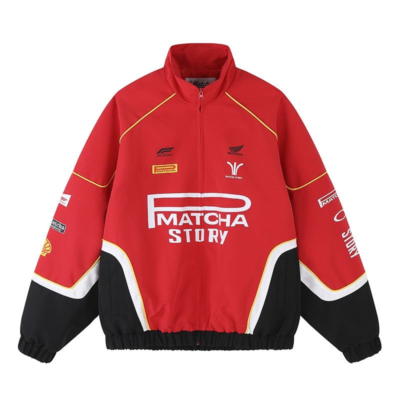 MATCHA STORY Contrasting Stitched Stand-up Collar Jacket
