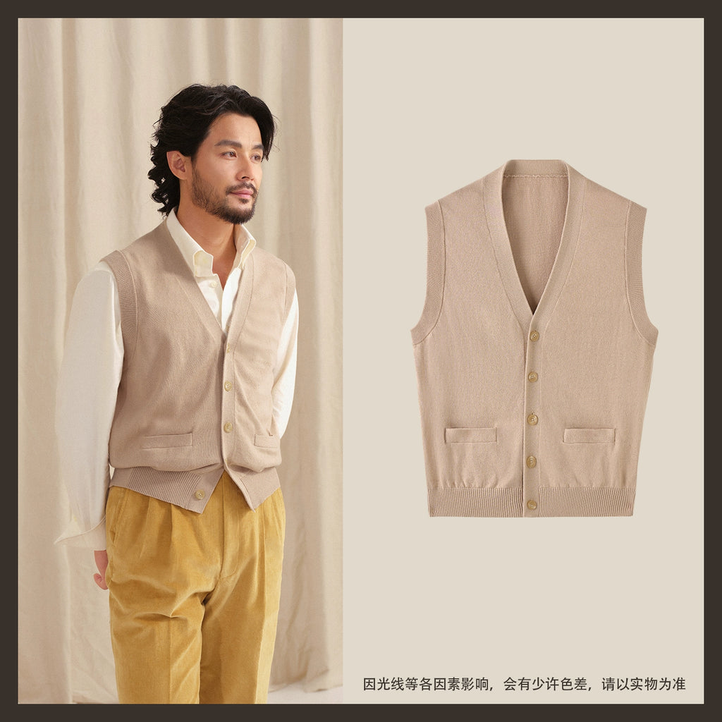 CULTUM Sleeveless Knitted Cardigan V-Neck Wool Vest
