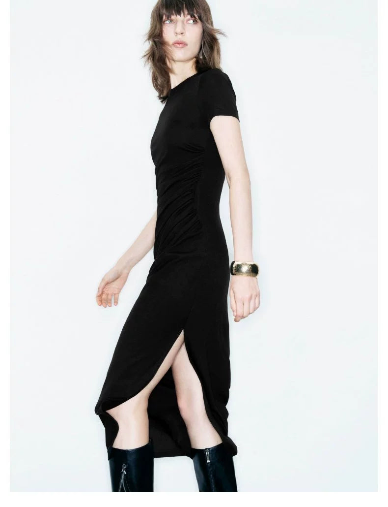 URBAN REVIVO Temperament Pleated Waist Thin Dress