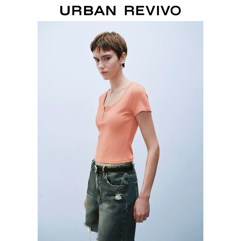 URBAN REVIVO Slim Button-up Tee