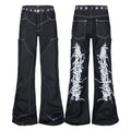 NOMANIAI Heavy Industry Embroidery Straight Low Waist Fleece Jeans