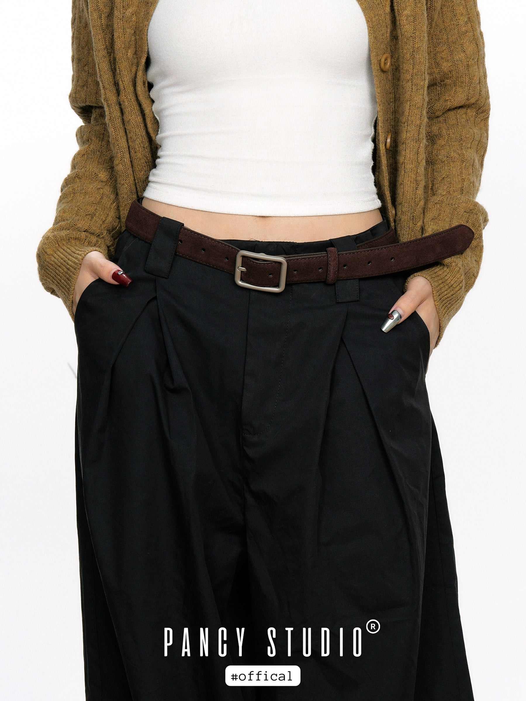 PANCY Retro Autumn and Winter Maillard Turned Cowhide Waist