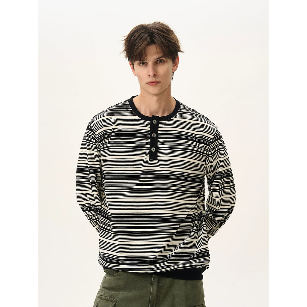 BTSG Premium Henry Neck Striped Long Sleeve Tee