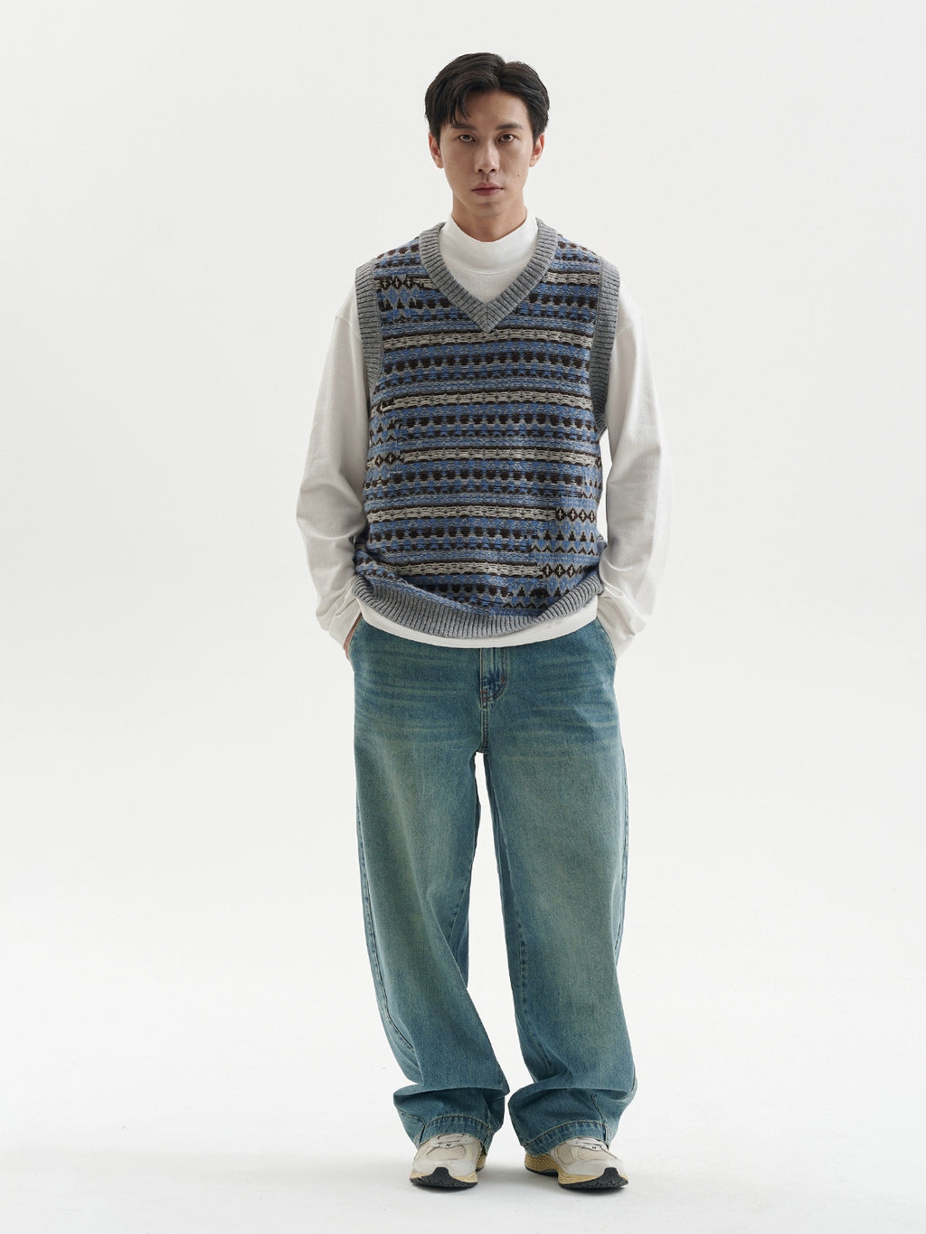 BUTTBILL Vintage V-neck Knitted Vest