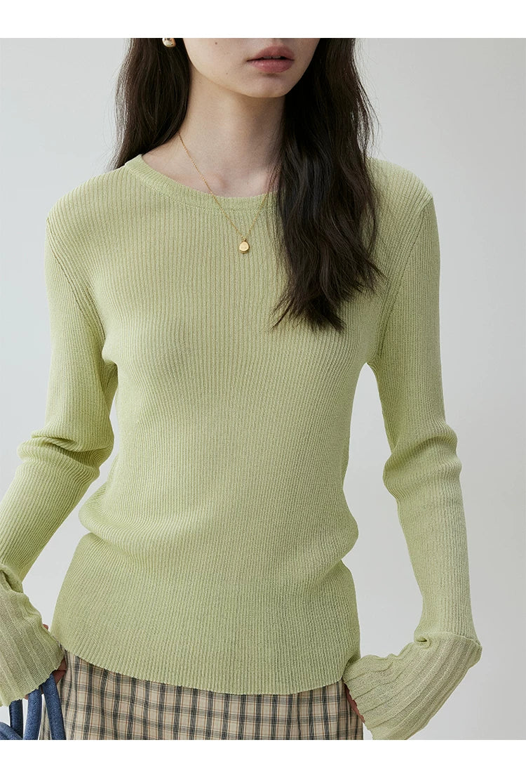 VOOE Round Neck Simple Casual Knitted Long Sleeves