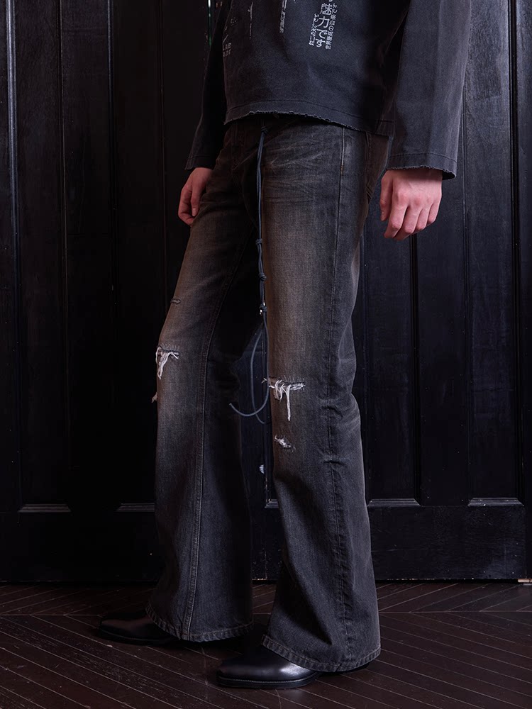 VLABMADE | Distressed Bootcut Jeans With Ripped Details