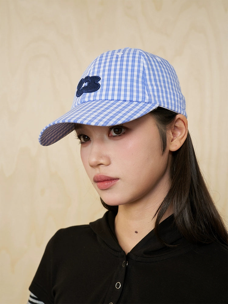 MoodLikeMe Checked Flower Three-dimensional Embroidered Baseball Cap