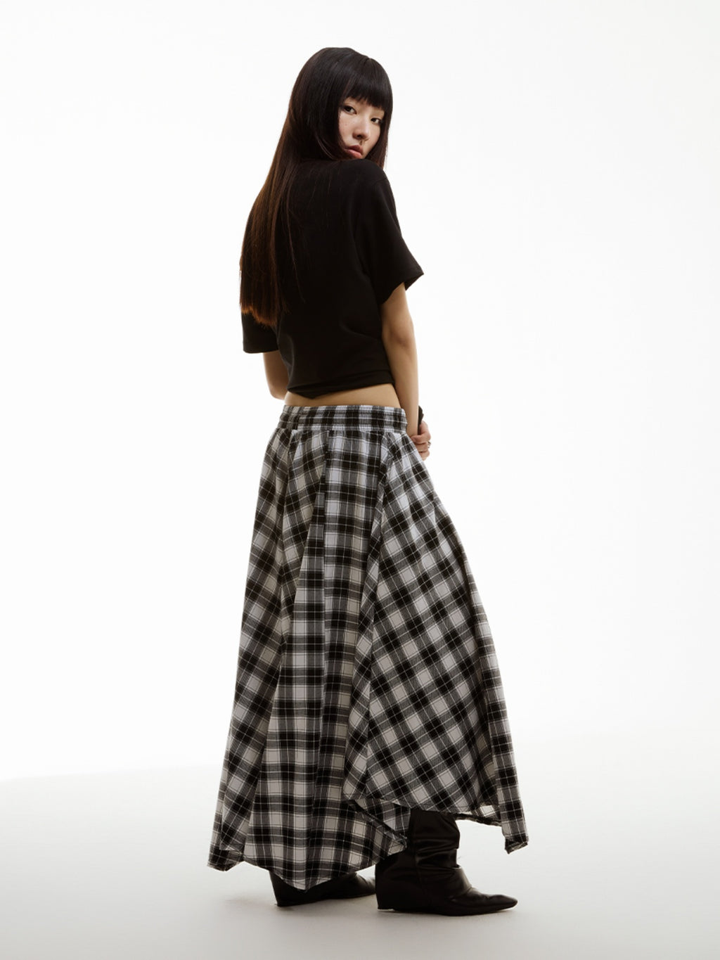 FUNKYFUN Retro Black and White Plaid Culottes