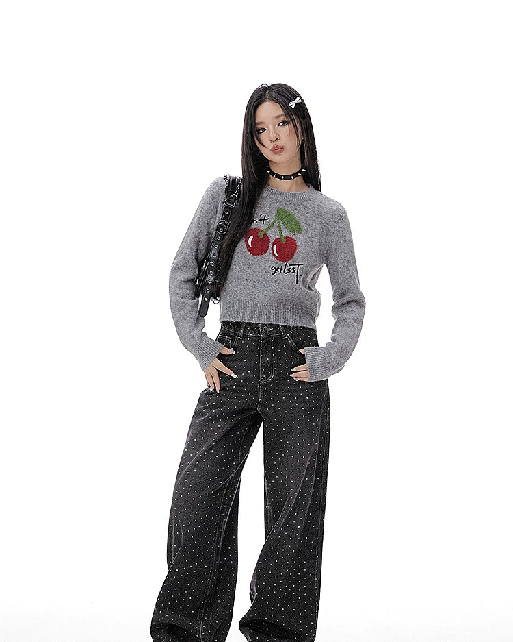 IMONE Bow Polka Dot Pentagram High Waist Jeans