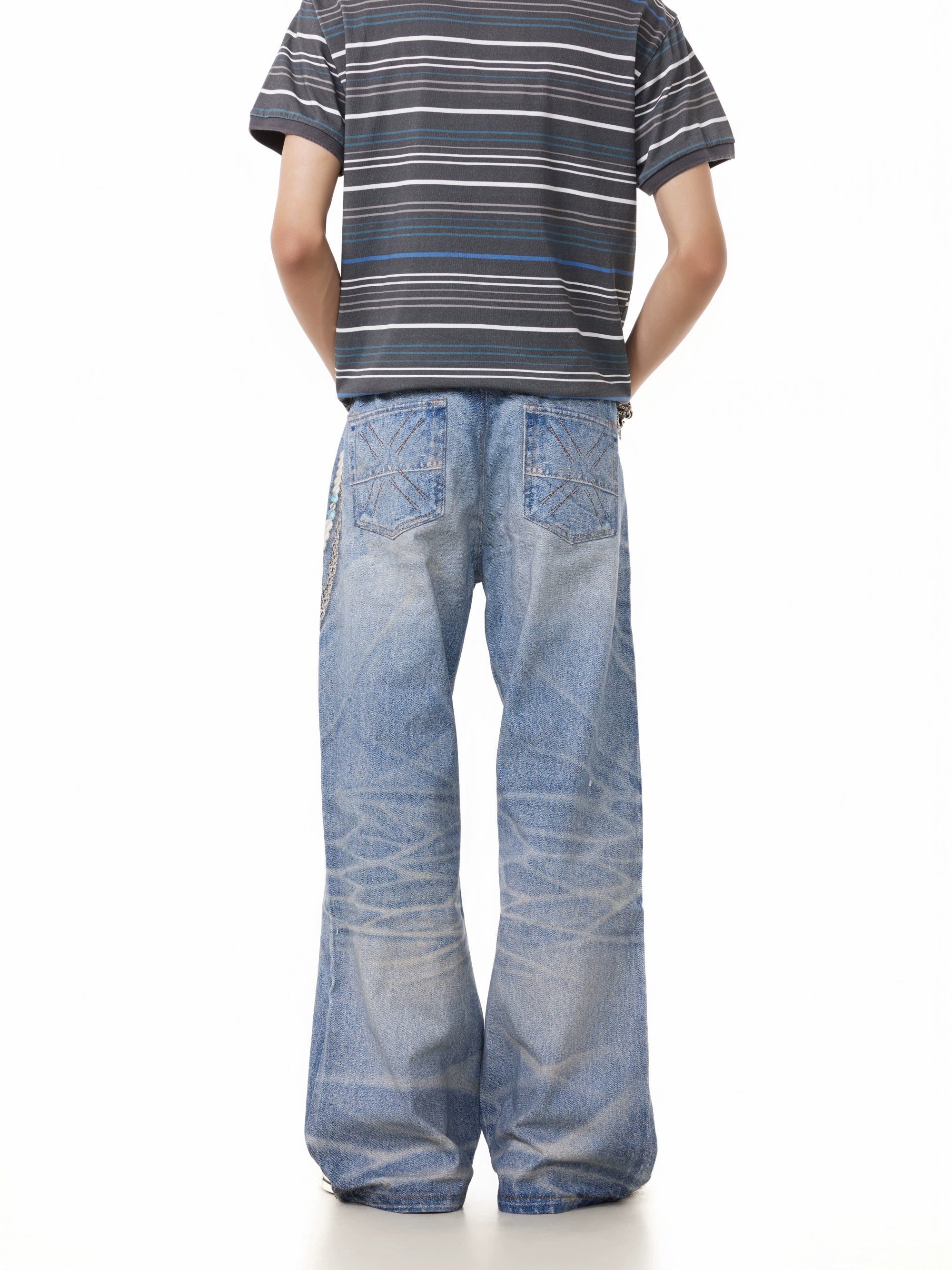 BTSG Vintage 3D Printed Chain Pendant Jeans