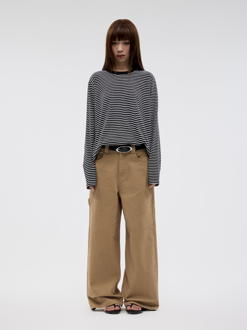 FUNKYFUN Mid-waist Khaki Straight-leg Pants