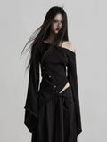 INDULG Slanted Shoulder Thin Knitted Long Sleeves
