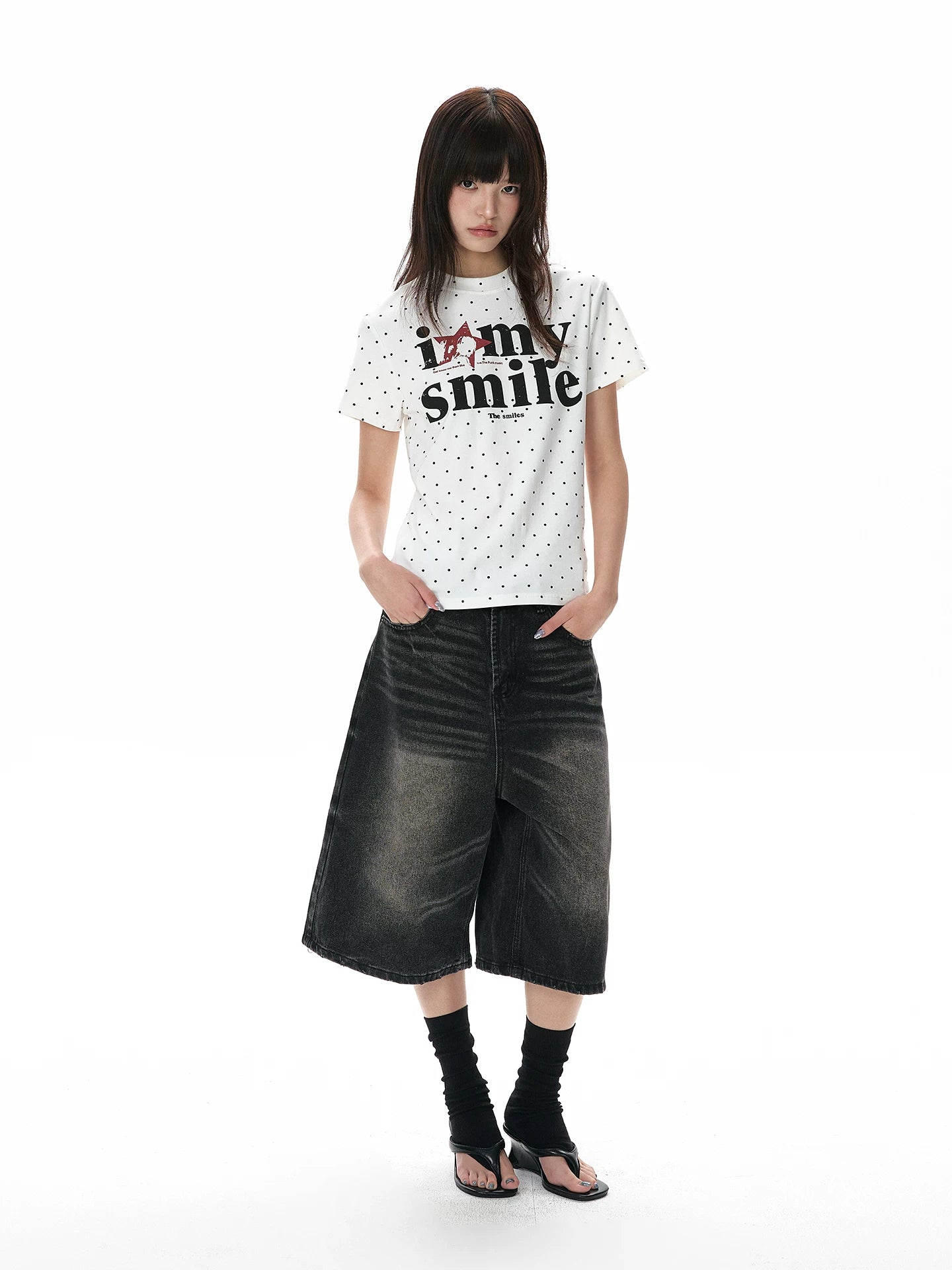 A PUEE Retro Denim Loose and Versatile Cropped Pants