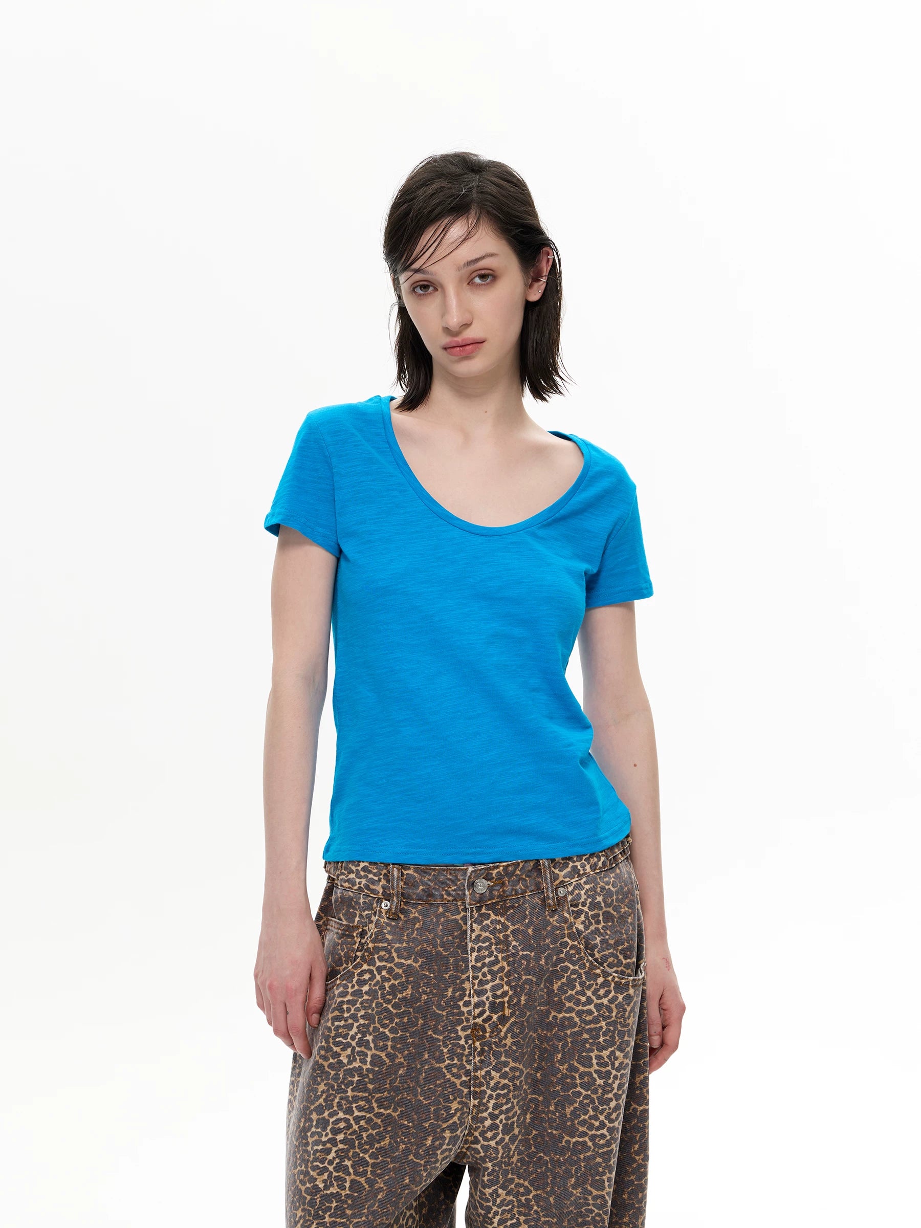 WLNEXT Premium U-neck Comfortable Casual Tee