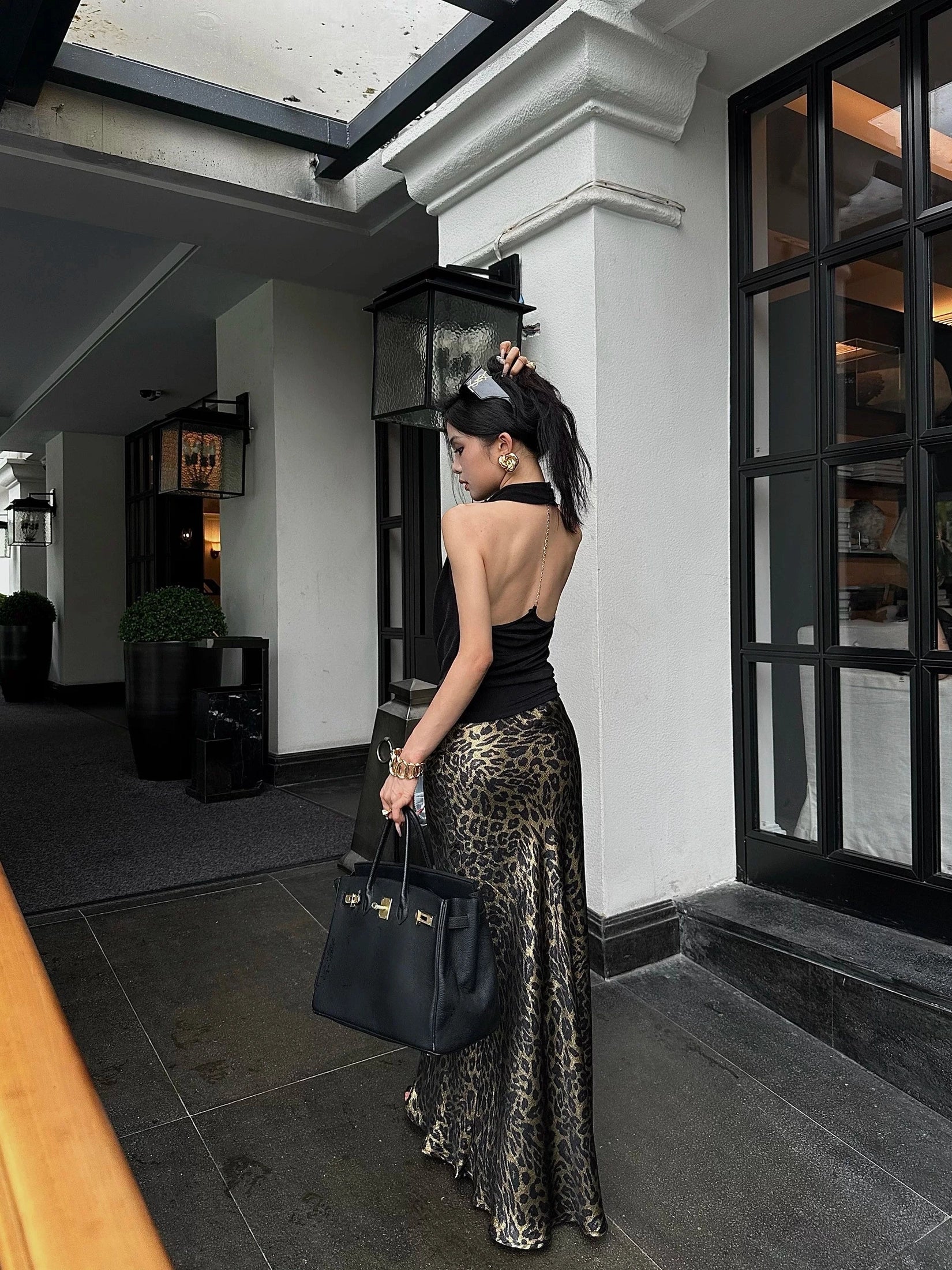 CHUYUQI A Pendulum Temperament Hip-wrapped Leopard Print Skirt