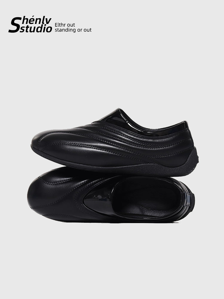 SHENLV STUDIO Round Head Loafer Thin Sole One-pedal Small Leather Shoes