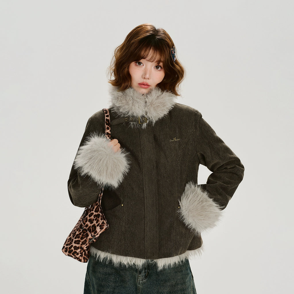 Girlyhalo Vintage Thickened Plush Jacket