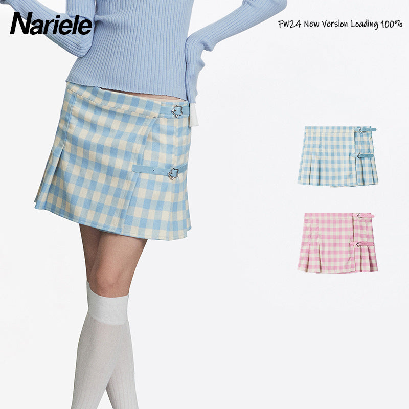 Nariele Plaid High-waisted Slim Retro Skirt