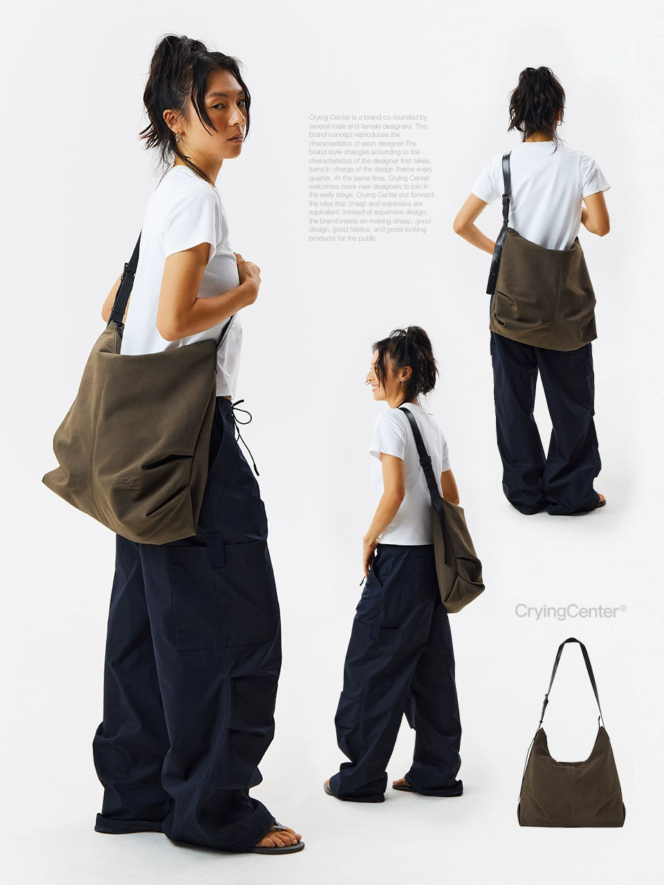 CryingCenter Contrasting Splicing Pleated Large Messenger Bag