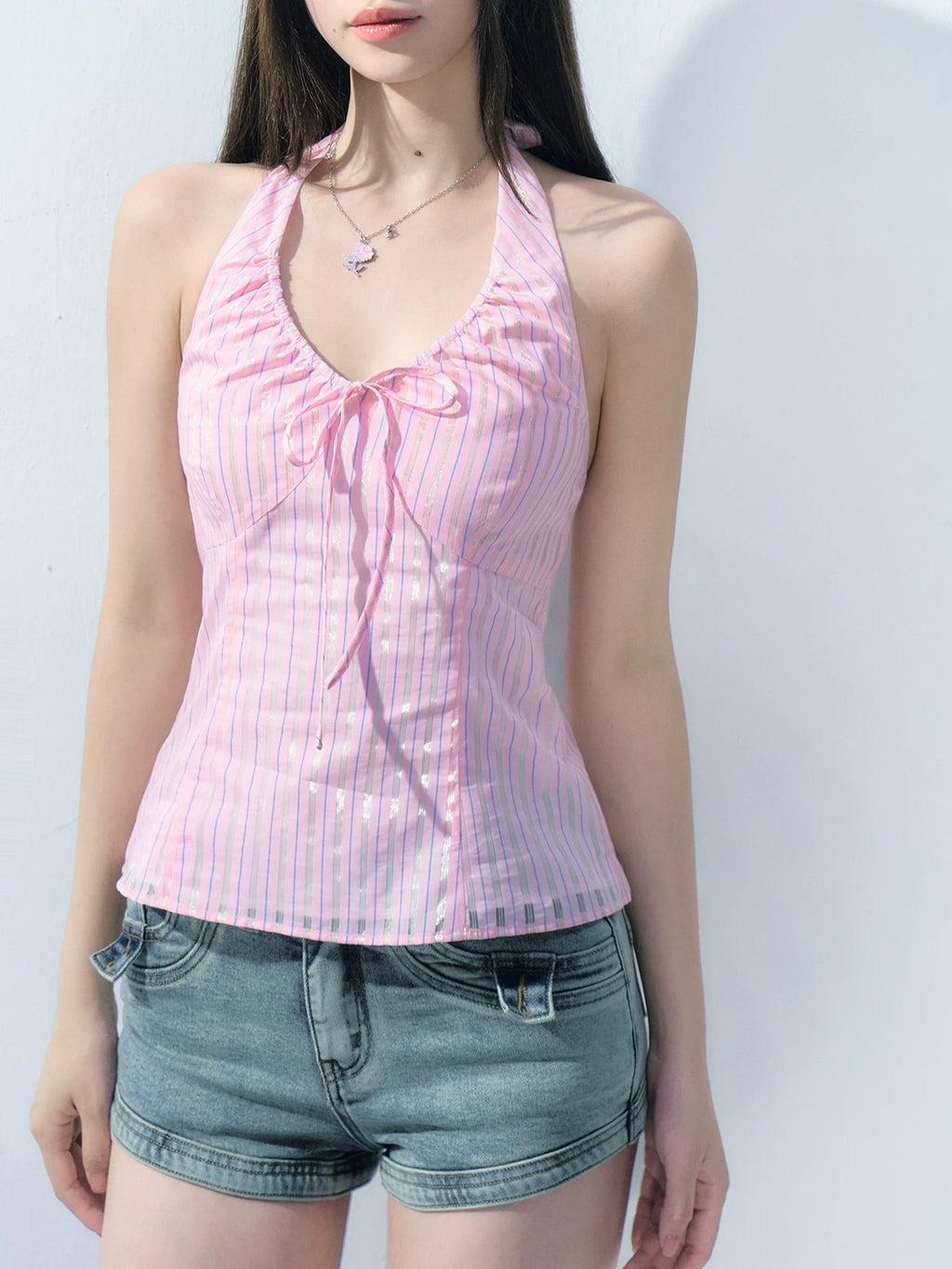 Ablueberry Striped Neck Short Vest