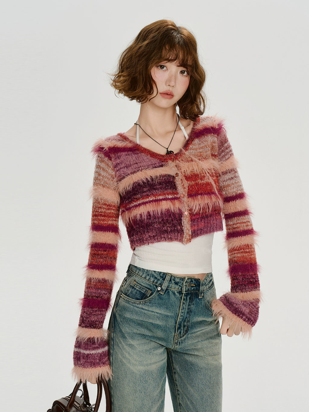 Girlyhalo Vintage Striped Knitted Cardigan